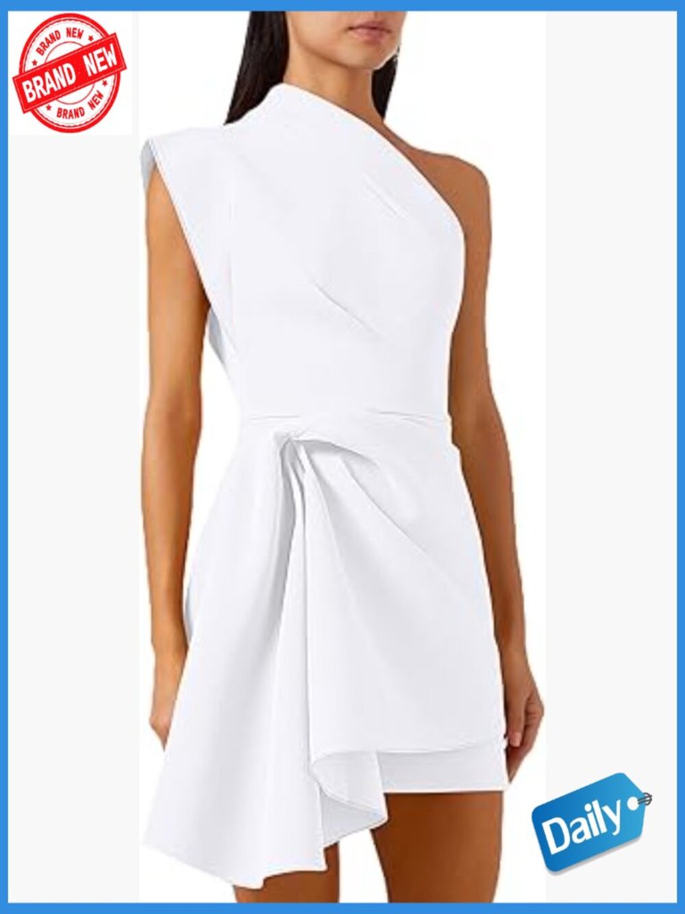 Elegant One Shoulder Asymmetrical Draped Mini Cocktail Dress